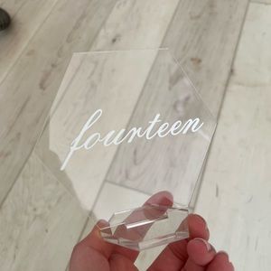 Acrylic table numbers 1-20 and a “head table” included. Never used.